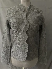 Vintage Victor Costa Black Lace Floral Jacket Long Sleeve Size 12