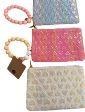 Wristlet Wallet Zipper Pouch Small. Cute Colors. With Hearts.