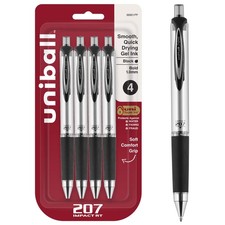 uniball 207 Impact RT Gel Pens, Bold Point 1.0mm , Black, 4 Pack