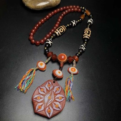 Antikes chinesisches tibetisches neunäugiges Dzi Perlen Amulett
