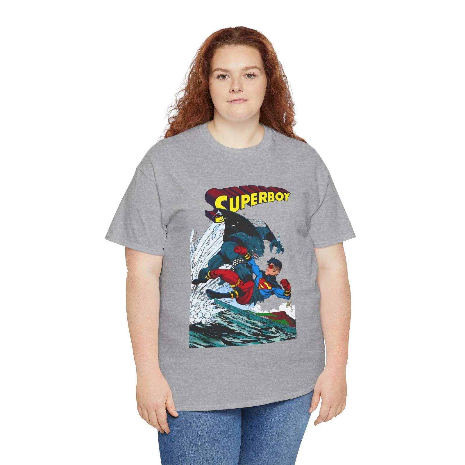 Superboy Vs King Shark T-Shirt - Tom Grummett Art - Superman Family - DC Comics