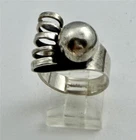 Vintage Sterling Silver Modernist Coiled Design w/ Large Bead Adjust. Ring Sz.9