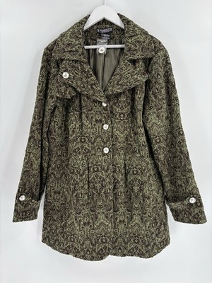 NWT Pyramid Collection Jacket Womens 1X Green Tapestry Brocade Peplum Button 90s
