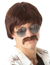 ALLAURA Compatible with Sonny Bono Wig   60S 70S Men  S Short Brown Wig  Mustach