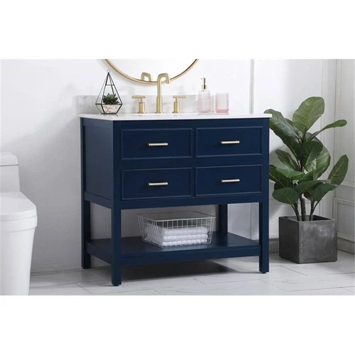 Elegant Decor Sinclaire 36" MDF Single Bathroom Vanity with Backsplash in Blue - Picture 2 of 8