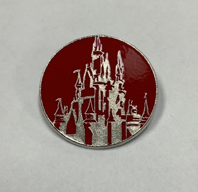 Castle Enamel Pin, Disney, Lanyard, Silver on Red, 2011, Circle Park Icon