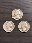 1948 Washington Quarters P & D & S 90% Silver Quarter Coin Three Coins