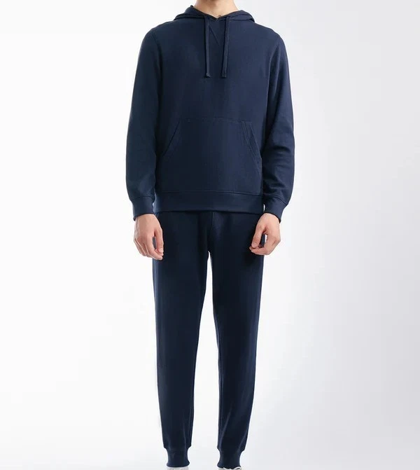 Men’s Custom Cotton Fleece Navy Blue Casual Hoodie Pullover