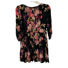 Urban Outfitters Ecote Womens dress sz S Lizzie Black Floral Mini Dress cottage