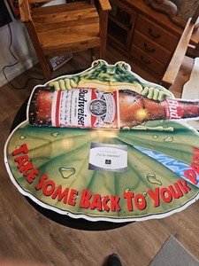 Rare Vintage 1995 Budweiser Frog Tin Sign Take Some Back To Your Pad”  35”x29”