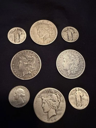 US Silver Coin Collection Lot Morgan & Peace Dollars Standing Liberty Quarters