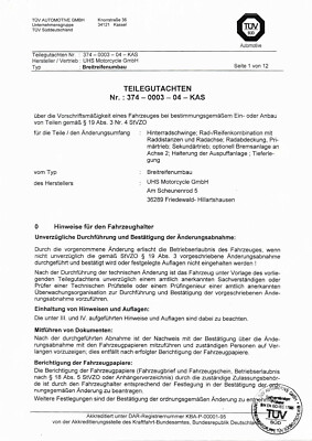 Harley Davidson Teilegutachten UHS Softail Gutachten PDF Schwinge  Antrieb usw.