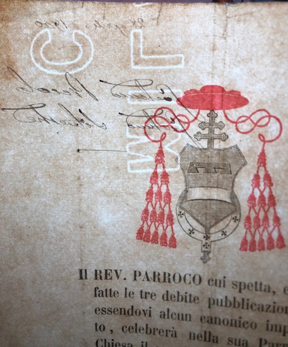 Antico documento celebrazione matrimonio 1900 Napoli