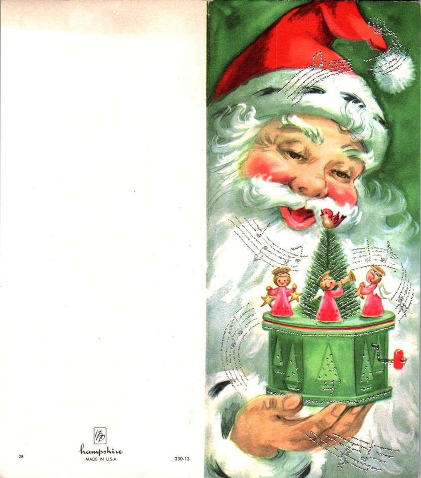 Santa Claus Music Box Angel VTG Christmas Greeting Card eBay