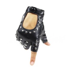 Schwarze Nieten Kunstleder Fingerlose Handschuhe Halbfinger Punk Party