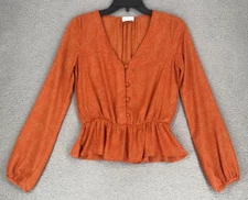 Sienna Sky Blouse Size S Long Sleeve Pullover Elastic Waist Burnt Orange