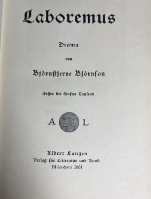 Bjrnson Laboremus 1901 hard cover German Gyldendalske, Kjobenhavn