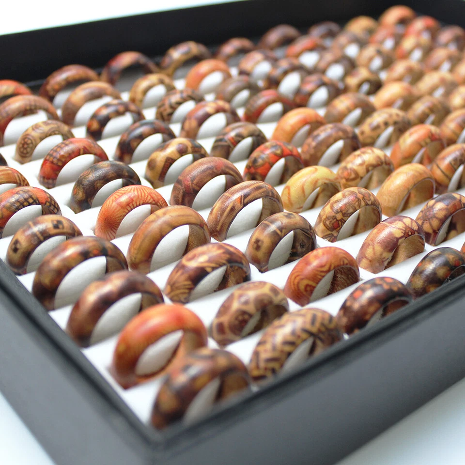 Venta al por mayor Lote Anillos de Dedo de Madera para Mujer Madera Leopardo Patrón Mixto Joyería Foto 4 de 4