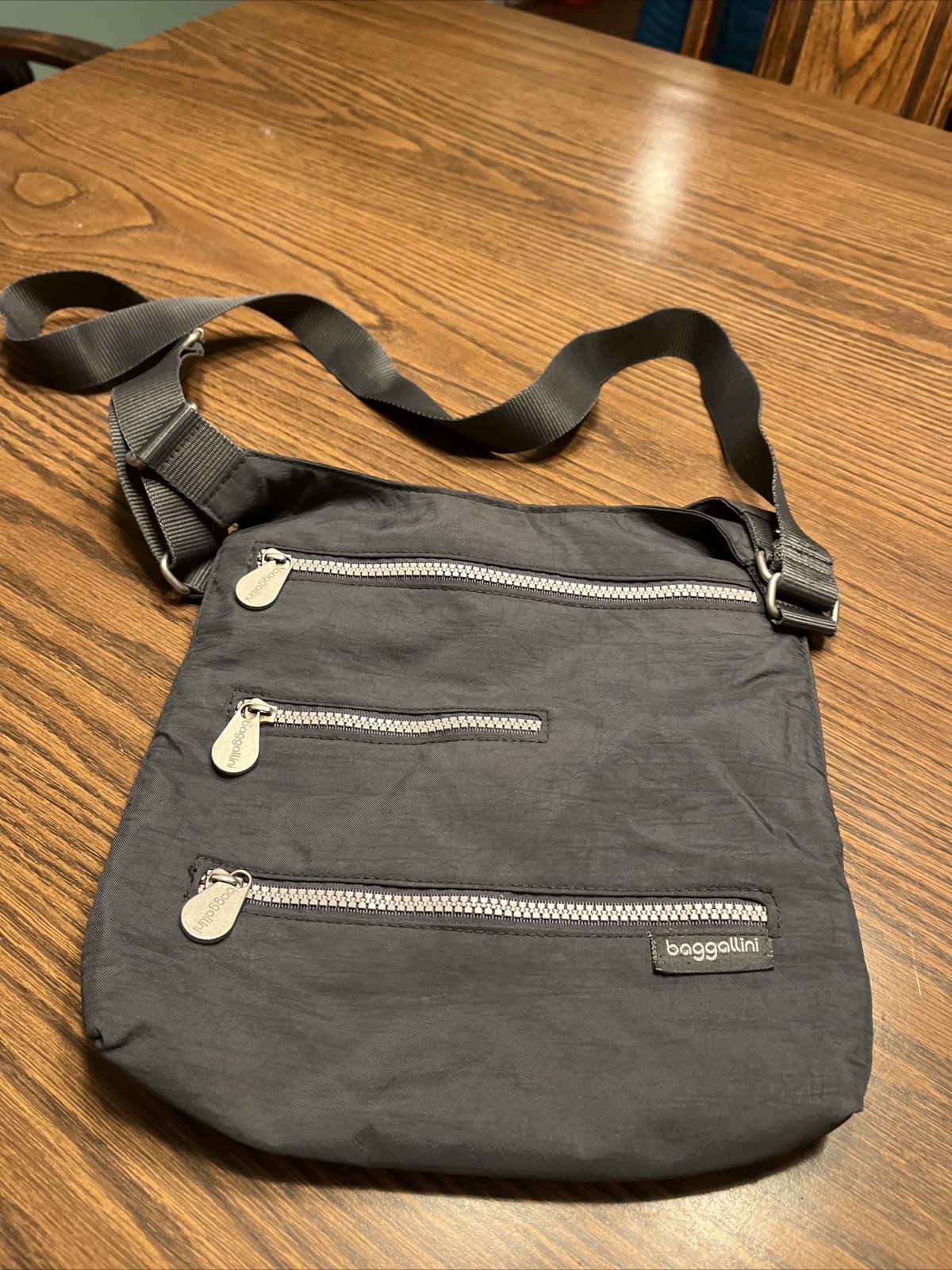 Baggallini Big Zipper Crossbody Bag Nylon Gray/ Pink Shoulder Multi Zippers eBay