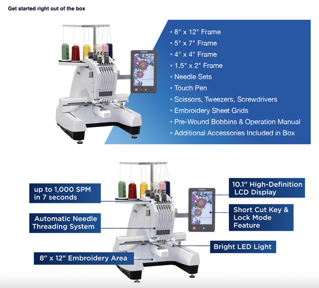 BROTHER ENTREPRENEUR PR680W 6 Needle Embroidery Machine w/Hat