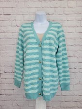 Joan Rivers MEDIUM SEAFOAM A632088 Stripe Button-Front Cardigan Sweater