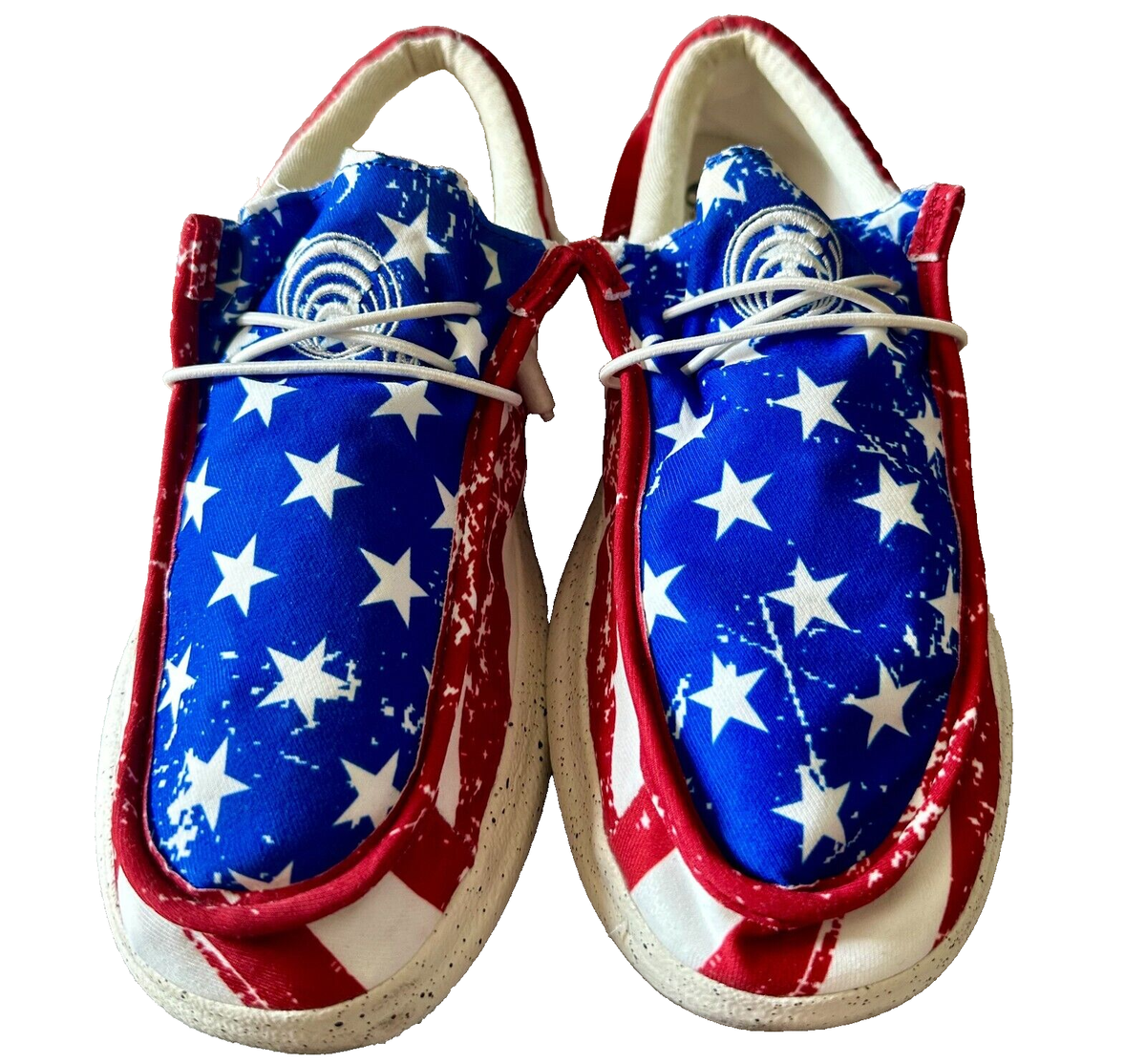 High Tide Mens American Flag USA Red White Blue Slip On Shoes Mens 7 Womens 8 Rustic Vintage American Flag USA Red White Blue 4th of July  main image 4