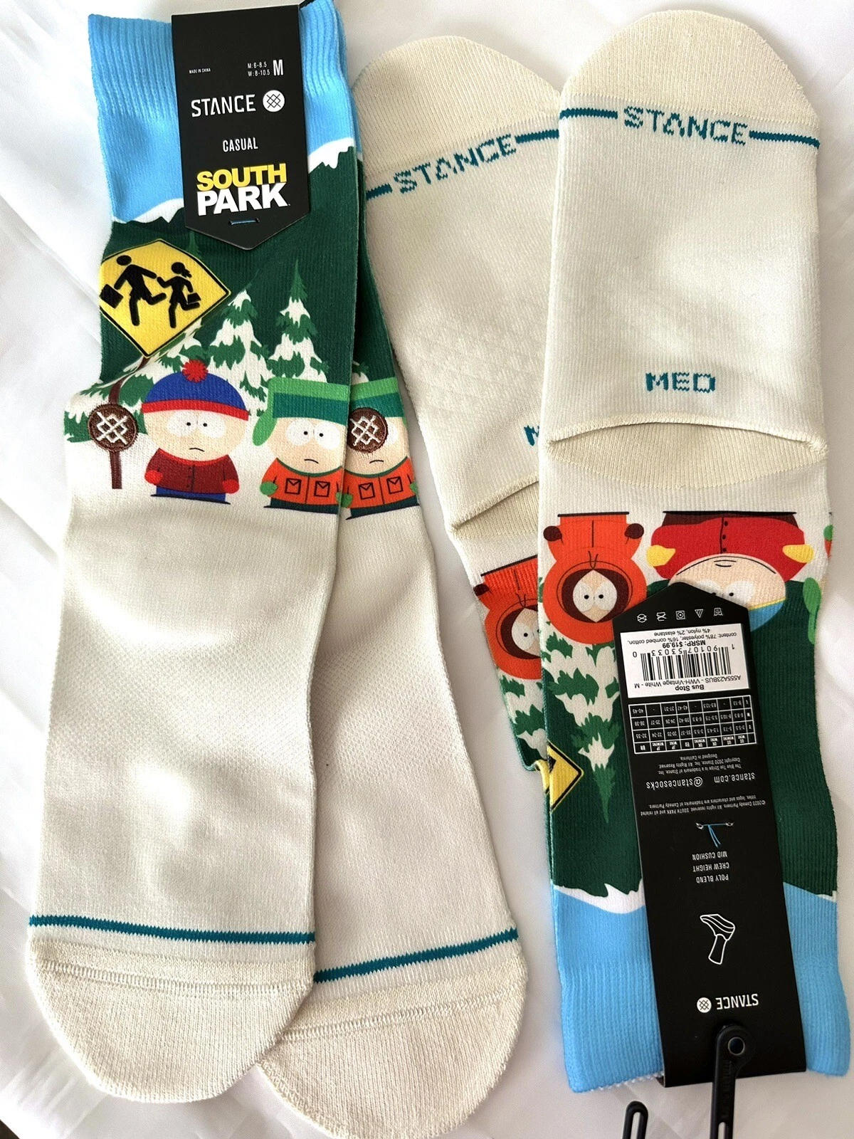 2 PAIR STANCE CASUAL SOCKS SOUTH PARK - BUS STOP - SIZE M, NWT