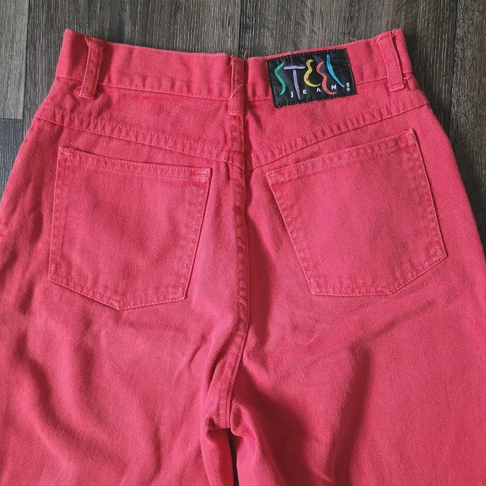 80s Womens Vintage Steel Jeans Bermuda Shorts Sz 7 Red Denim 26" USA 10" Inseam  - Image 2 of 4