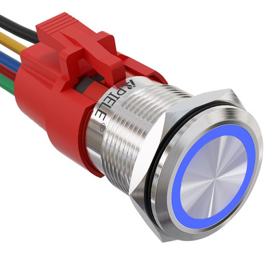 19Mm Latching Push Button Switch 12V DC Angel Eye Halo Ring LED Metal 0.74'' 1NO1