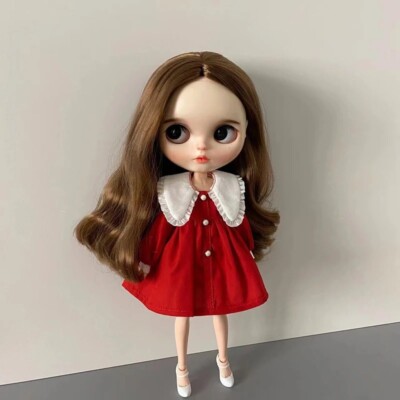 Red Party Dress for 12'' Blythe Doll BJD Toys Clothes Sleeves Collar Handmade New