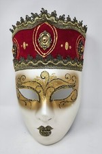 VTG Venetian Italian Masquerade Red Gold Volto Princess Crown Full Face Mask