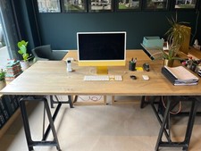 Bureau AMPM plateau bois massif et tréteaux en métal style industriel