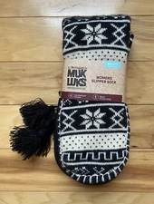 MUK LUKS Womens Slipper Socks S/M Shoe Size 5/7 Black Nordic Soft Knit