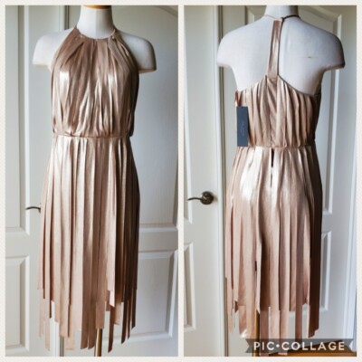 NEW $495 Halston Heritage Size S Small Metallic Dress Champagne