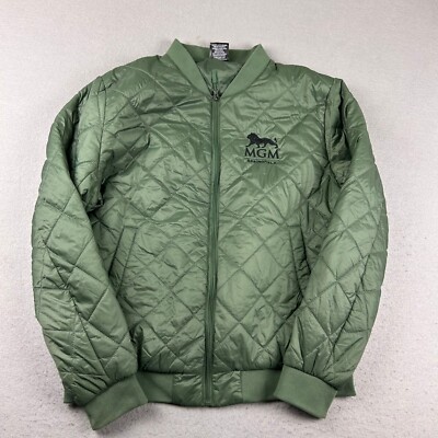 MGM Springfield Jacket Mens XL Green Nylon Lined Full Zip Quilted Windbreaker