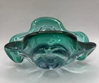 Vintage 1960 Emerald Green Murano Glass Flower Form Bowl