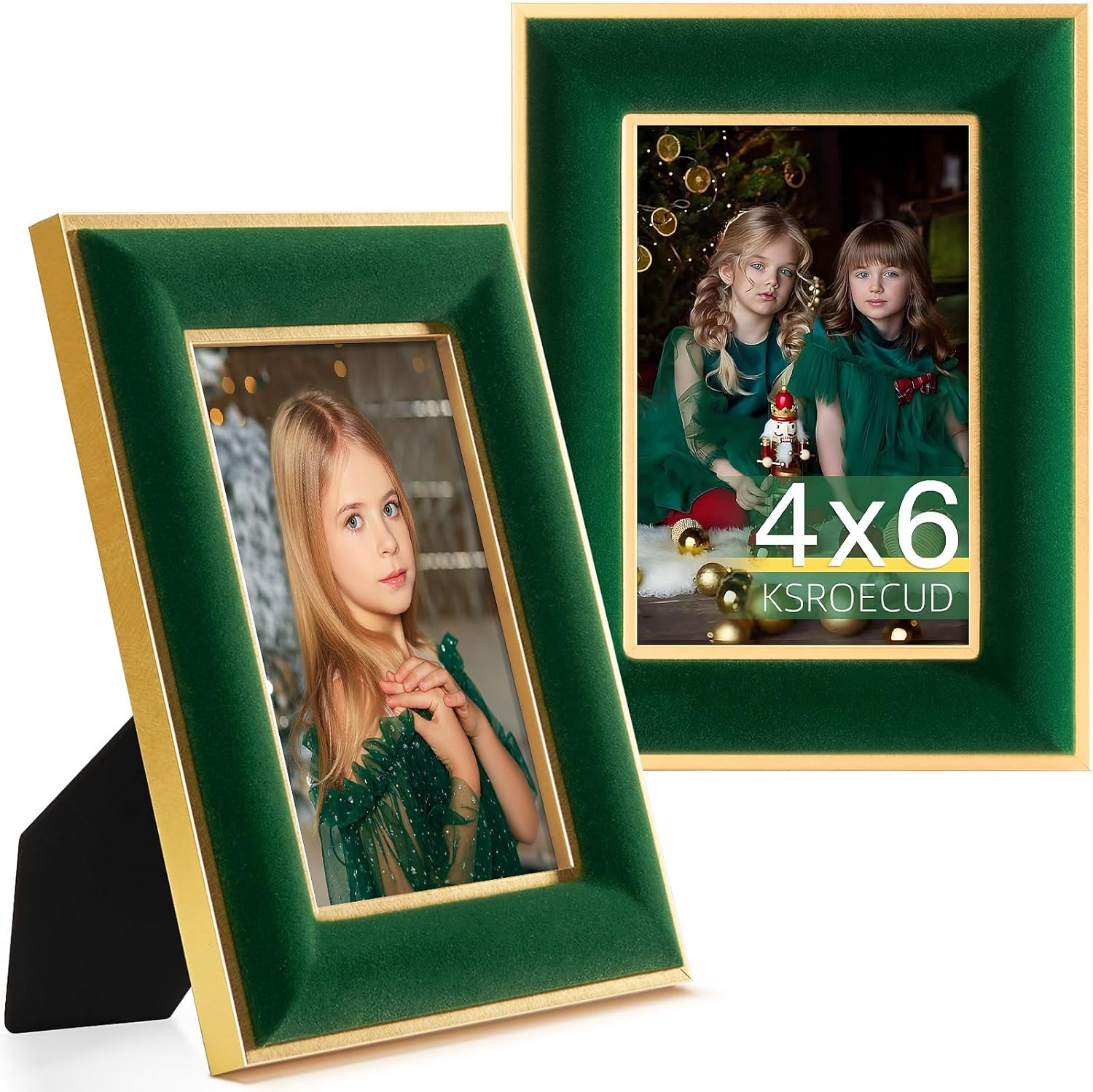 4X6 Velvet Picture Frame, Green Photo Frames with Modern Simple Metallic Gold Bo