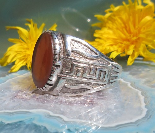 Ω orientalischer Ring Onyx rot Mäander Schlaufen Silber 925 Gr 18,1 - Bild 9 von 12