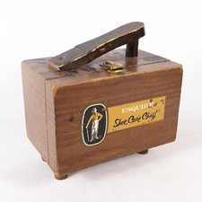 Esquire Shoe Shine Care Wood Chest Box Shoe Polish Kit Foot Rest w/ Brushes
