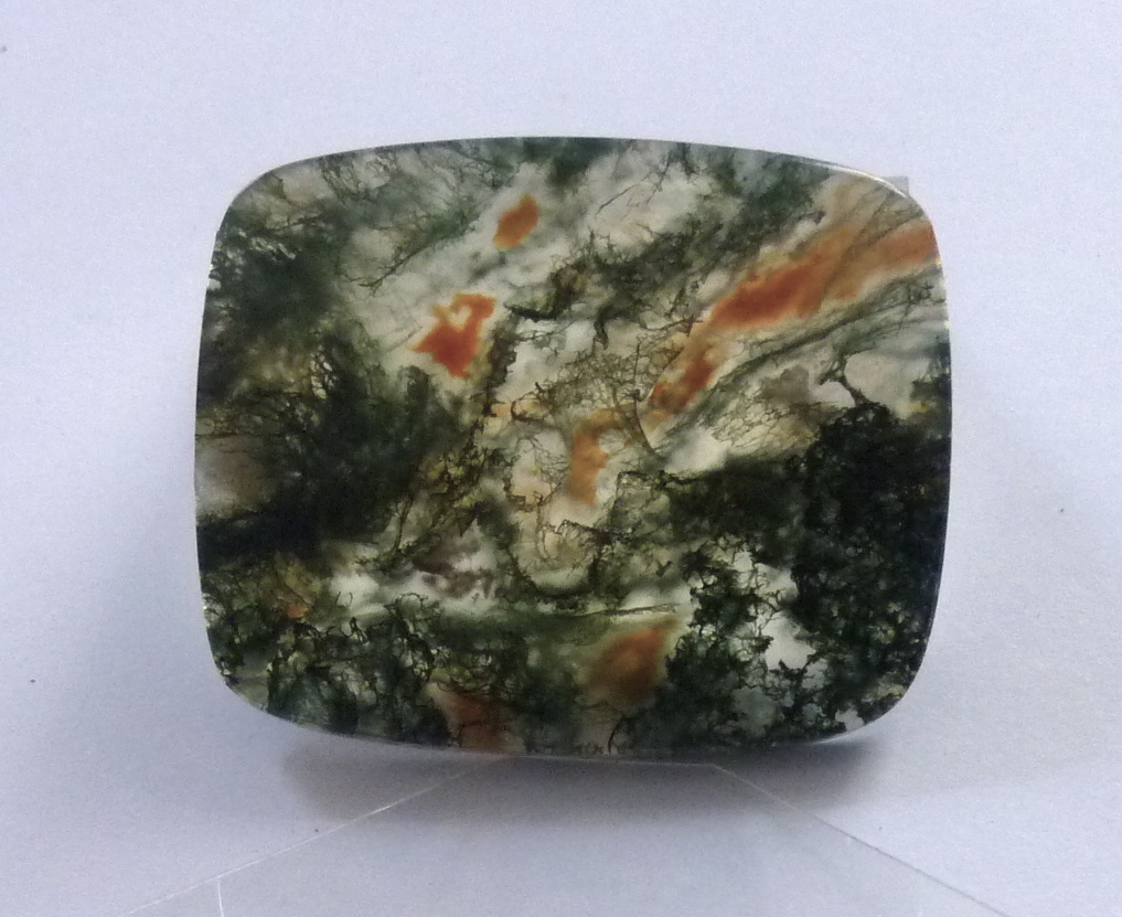 Cabochon agate mousse dos plat 45x36 mm pour sertissage facile sans colle