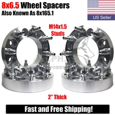 4 Wheel Spacers Adapters 8x6.5 (8x165.1) 2" Thick 14x1.5 For Ram 2500 Heavy Duty