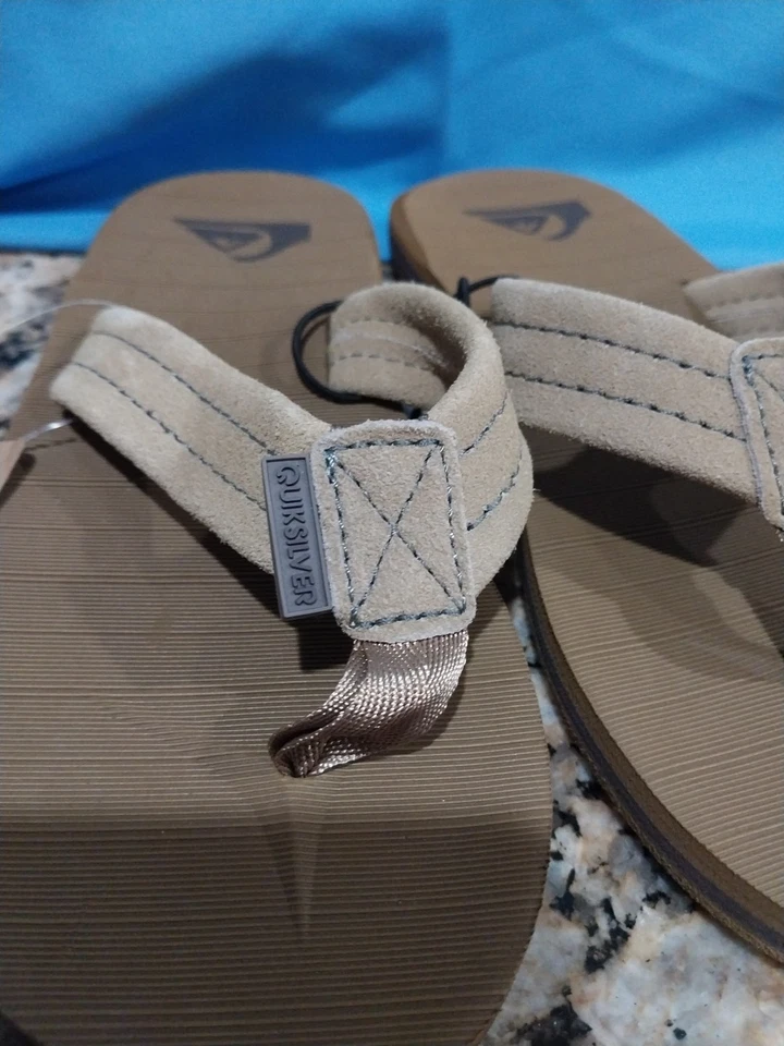 NUEVAS Chanclas Quicksilver Niños/Jóvenes Talladoras Gamuza Cuero Marrón Talla 3 Foto 4 de 4