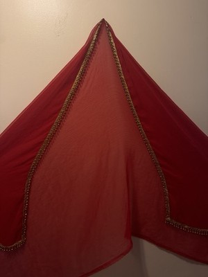 Red Belly Dance Hip Scarf for Women with Gold Coin Trim