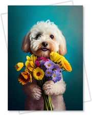 White Poodle with Flowers All Occasions Greeting Card from Unique Dogs Party Del