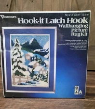 Vintage 70s Vogart Crafts Hook It Rug Kit Latch Hook Wall Hanging Alpine Ski 