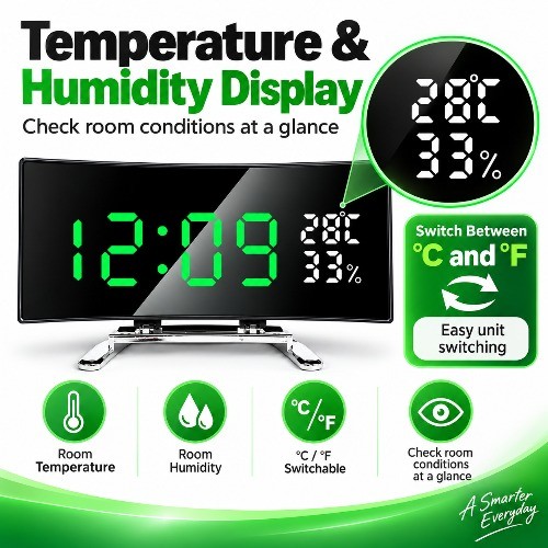 Large Digital Alarm Clock LED Temperature Voice Control Dual Alarm Snooze 12/24H