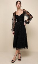 Lulus Black Sheer Embroidered Dress Puff Sleeve Whimsigoth Romantic Lace XS