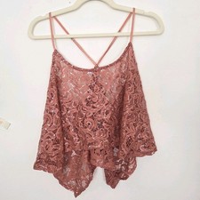 Free People NWOT Sequin Lace Cropped Cami Tank Scoop Neck LARGE Rise Intimately