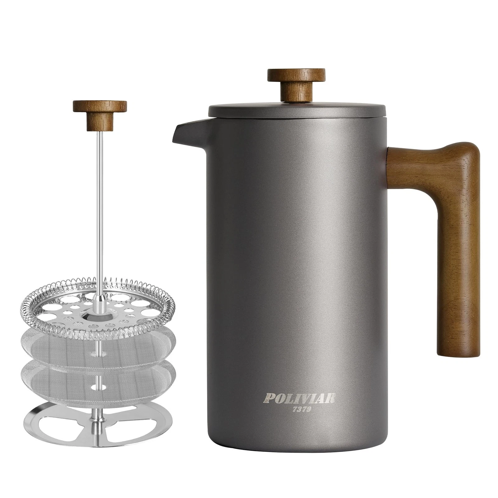 Poliviar French Press Coffee Maker 1 Liter/8 Cup, Double Wall Insulated...