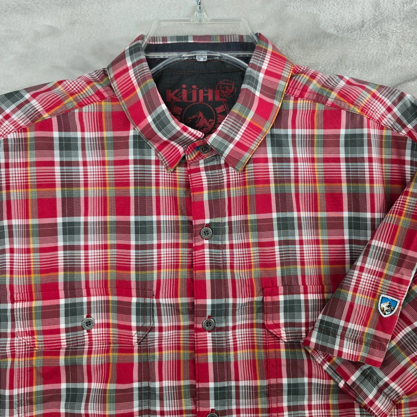 Kuhl Eluxur Shirt Mens Medium Red Plaid Short Sleeve Button Up Hiking Outdoor